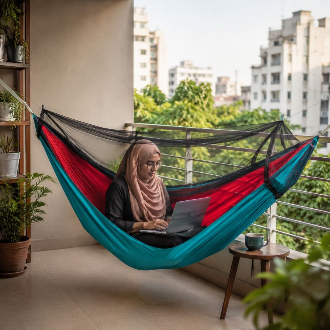 Balcony coffee laptop hammock